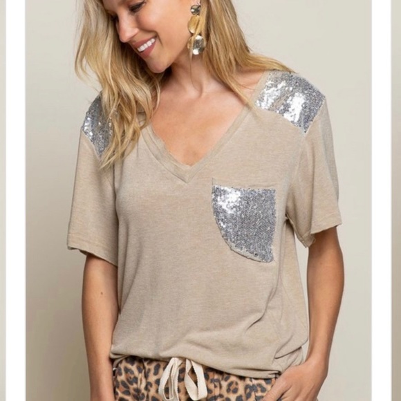 🤍POL SEQUIN DETAILED RELAXED FIT FELT SOFT TOP - Picture 2 of 6